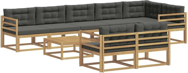 vidaXL Outdoor-Sofagarnitur aus Akazienholz in U-Form, 9-teiliges Set in Anthrazit und Weiß, B/T/H: 79 x 79 x 37 cm - Bild 1