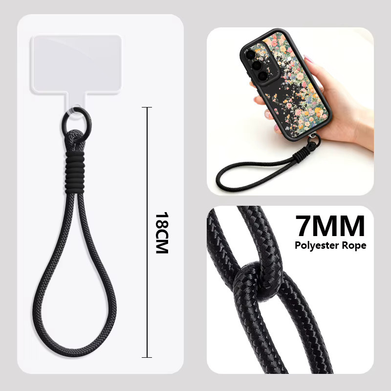 Samsung Handyhülle aus weichem Silikon mit Blumenmuster und Schlüsselband in Schwarz und Multicolour für Galaxy S25 S24 S23 S22 Ultra Plus und Edge Modelle - Bild 4