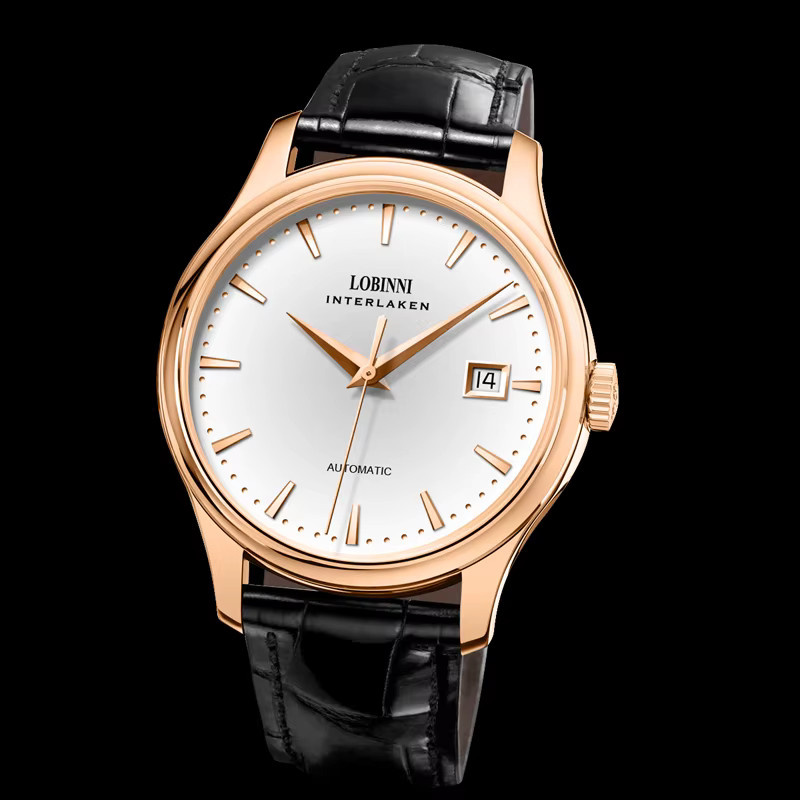 LOBINNI Armbanduhr Automatik, Gold, Bicolor, Leder, Herren - Bild 4
