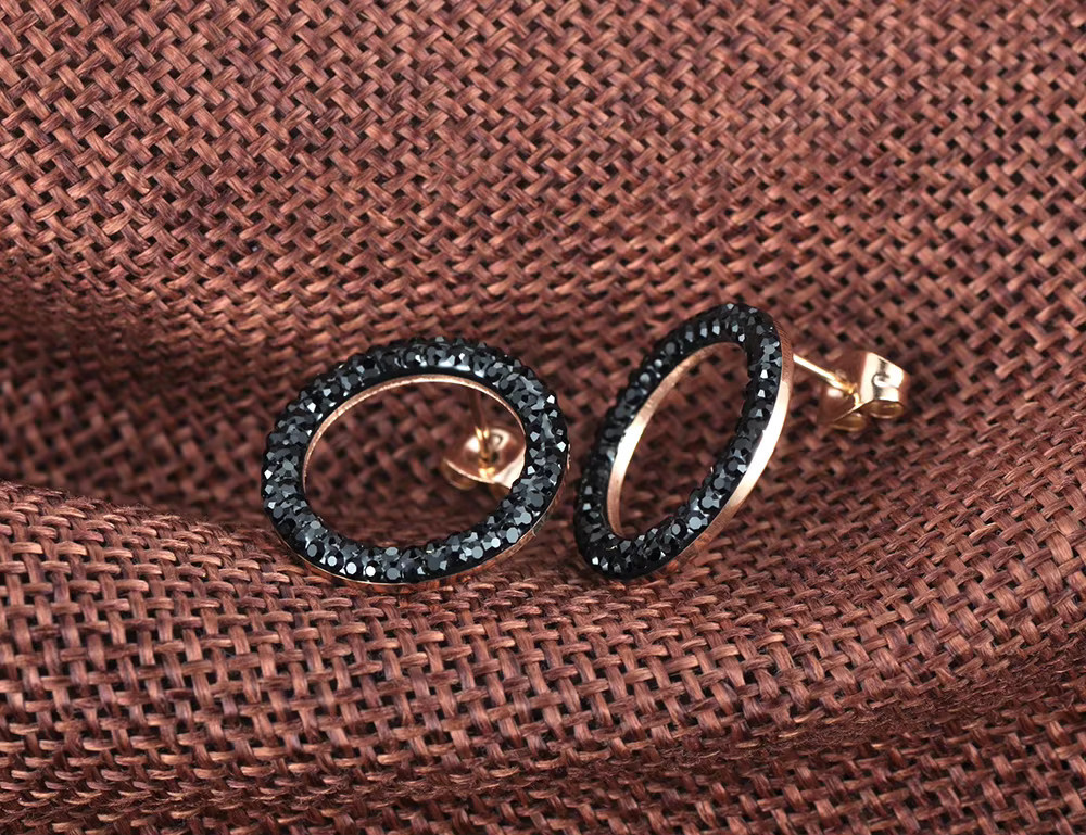 JeeMango Ohrringe Edelstahl, Weiß/Schwarz, Kristall, Rose Gold, Runde Form - Bild 3