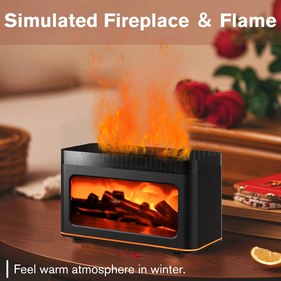 HAOYUNMA Mini-Kamin-Aroma-Diffusor und Luftbefeuchter mit Flammen-Lichteffekt in Schwarz - Bild 5