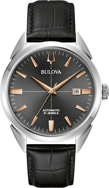 Bulova Herrenuhr Sutton, Automatik, Edelstahl, Leder, Schwarz, 41,5 mm - Bild 1