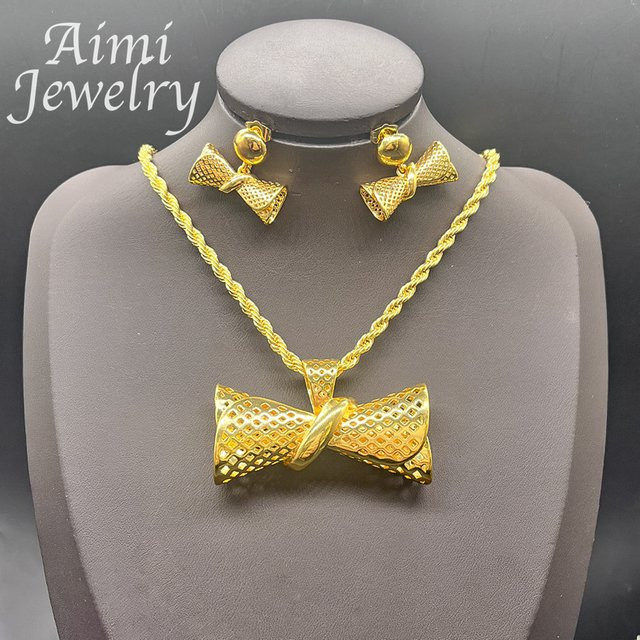 HIPUNK Schmuck-Set, Bowknot Halskette, Ohrringe, 999 Gold, Damen - Bild 1
