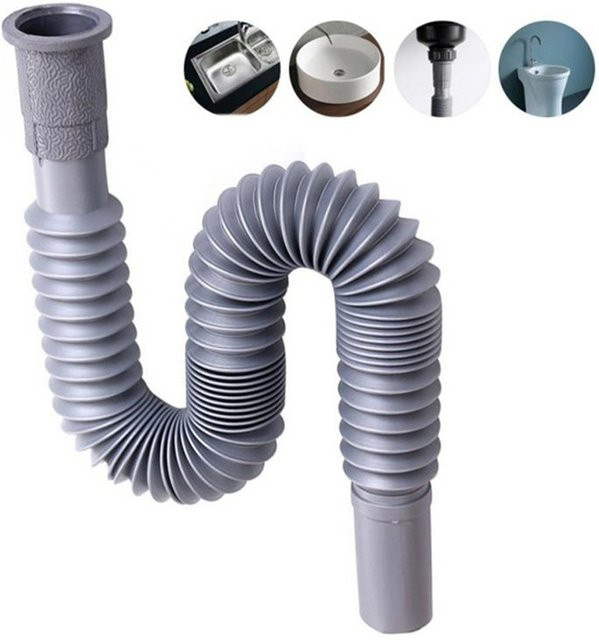 Flexibles Kunststoff Waschbecken Wasserablaufrohr in Grau, Länge: 80 cm - Bild 1