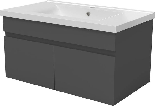 AICA Badmöbel BERGEN 2-teiliges Waschbecken-Set mit Keramik-Waschtisch und Unterschrank, Matt Anthrazit, Grifflos mit Softclose-Türen, Breite: 80 cm - Bild 1