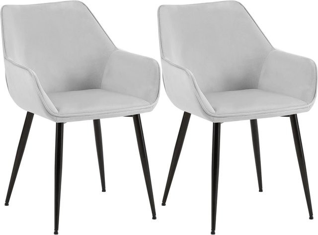 2er Set Esszimmerstühle DELUKE HORID aus Samt in Hellgrau mit Armlehnen, B/T/H: 52 x 63 x 82 cm - Bild 1