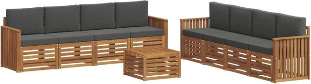vidaXL Sofagarnitur 9-teilig aus Massivholz Akazie in Natur und Anthrazit mit Tisch, Sesseln und Kissen im modernen Latten-Design - Bild 1