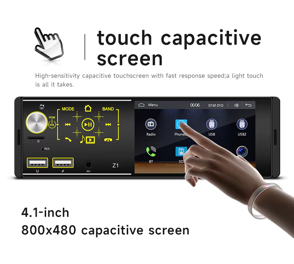 BQCC 1Din Universelles Autoradio mit Bluetooth 5.1, 7-Farben LED-Beleuchtung und Sprachassistent in Schwarz - Bild 2