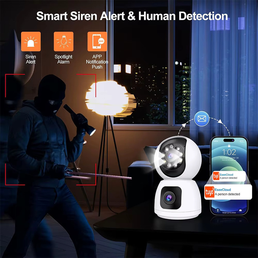 Sherway 8MP Dual Objektiv 5G WIFI Kamera Tuya Smart PTZ 4K HD Dual Screen mit Auto Tracking, Drahtlose Video Überwachung Innenkamera, Weiß - Bild 6