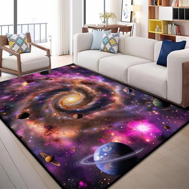 Karpetti Teppich Sonnensystem Sternenhimmel in Grau und Multicolour, rutschfest und waschbar, B/T: 60 x 90 cm - Bild 1