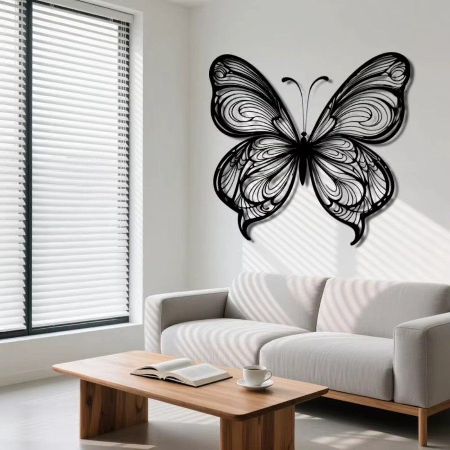 CIFBUY Moderne Metall-Schmetterlings-Wandkunst in Schwarz-Weiß als abstrakte Eisenskulptur zur minimalistischen Wohnzimmer-Dekoration - Bild 4