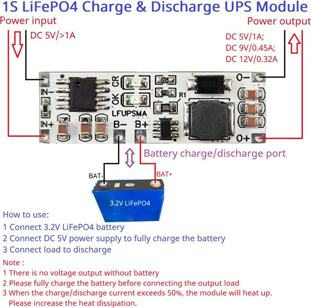 eletechsup LiFePO4 3,6 V Ladegerät für 32140 32700 18650 Akkus mit Entladungs-USV-Modul und DC-Boost-Konverter - Bild 1