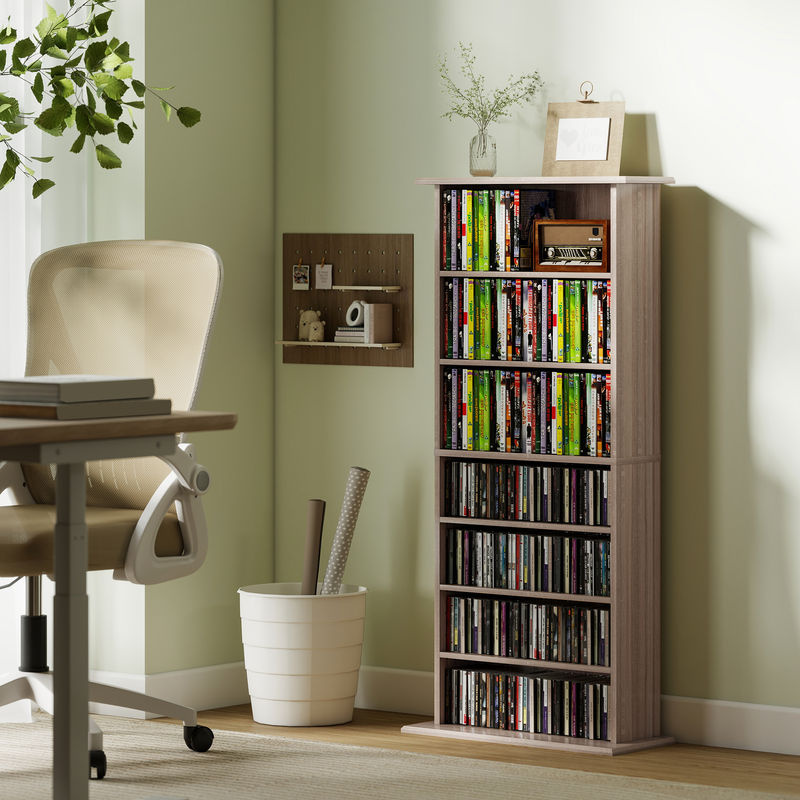 HOMCOM CD- und DVD-Regal in Naturholz mit 8 verstellbaren Fächern für Wohnzimmer und Büro, B: 58 cm, T: 24 cm, H: 126,3 cm - Bild 2