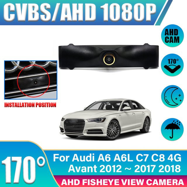 HESHECAM Frontkamera für Audi A6 A6L C7 C8 4G Avant 2012 bis 2018, Wasserdichte AHD Nachtsicht-Kamera mit Logo in Schwarz - Bild 1