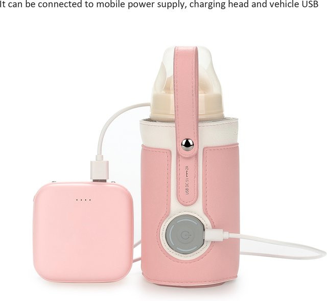 Tragbarer Babyflaschenwärmer mit 3 Temperaturstufen für unterwegs und das Auto, USB-betrieben, in Grau oder Rosa - Bild 1