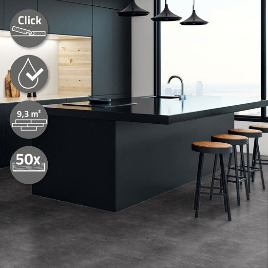 ML-Design Vinylboden Klick in Betonoptik Grau Zement Dunkel, 50 Stück, B: 61 cm, T: 30,5 cm, H: 0,42 cm, 9,3 m² - Bild 1