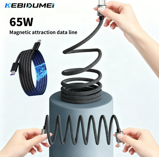 KEBIDUMEI 65W Magnetisches USB-C auf Typ-C Ladekabel, geflochtenes Datenkabel für schnelles Laden 3.0, Schwarz - Bild 1