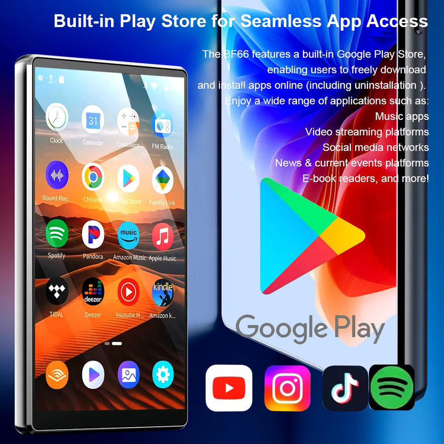 Famue BF66 MP4-Player mit Android 13, 64GB Speicher, 6GB RAM, Octa-Core, 1080P Video und Dual-Band WLAN in Schwarz - Bild 3