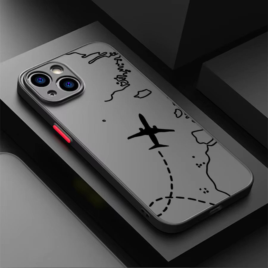 Stoßfeste Handyhülle mit Flugzeug-Linien-Design und topografischem Muster für iPhone Modelle von 7 bis 17 Pro Max in Grau von jamular - Bild 3