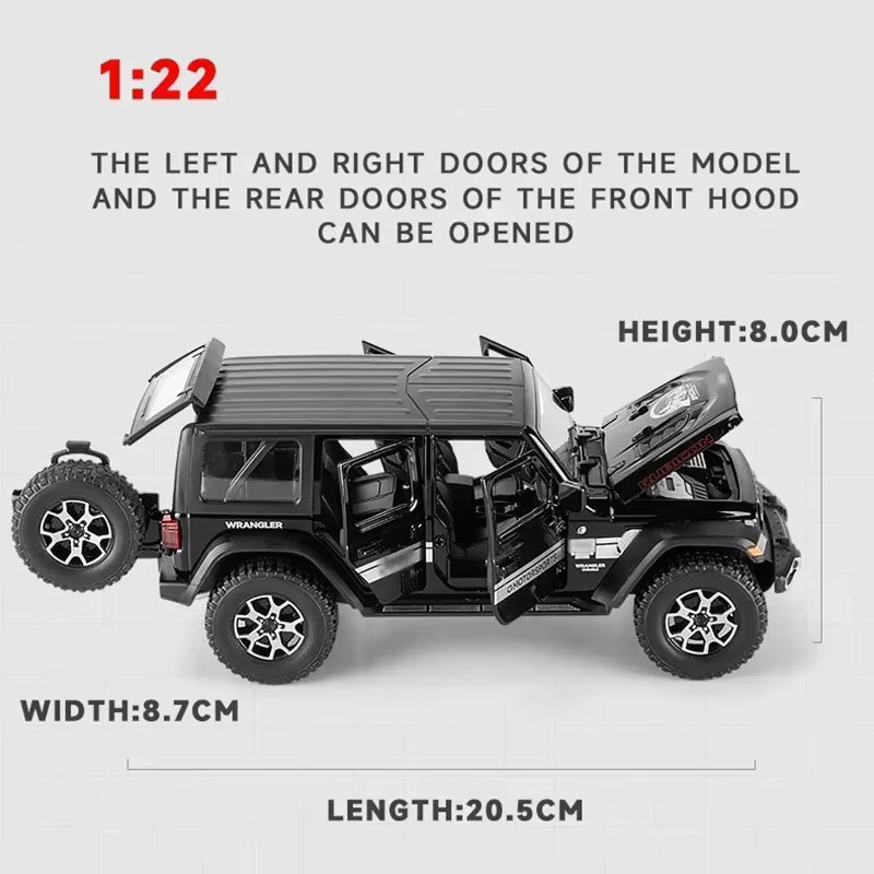 Jeep Wrangler Rubicon Diecast Modellauto 1:22 aus Metall in Rot - Bild 2