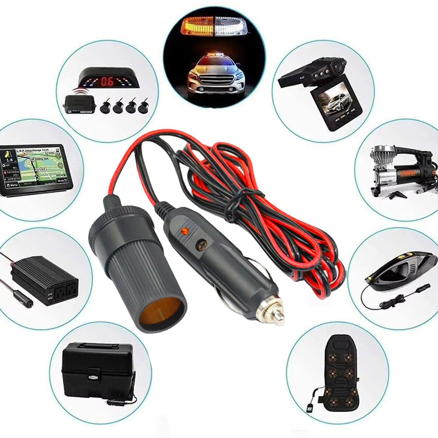 Auto Zigarrenanzünder Verlängerungskabel mit Anzeige und LED-Licht, 12/24V Adapterkabel für Stecker zu Buchse, Farbe: Schwarz - Bild 5