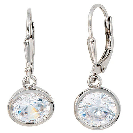 Colfem Ohrringe, 925 Sterling Silber, rhodiniert, 2 Zirkonia, rund - Bild 1