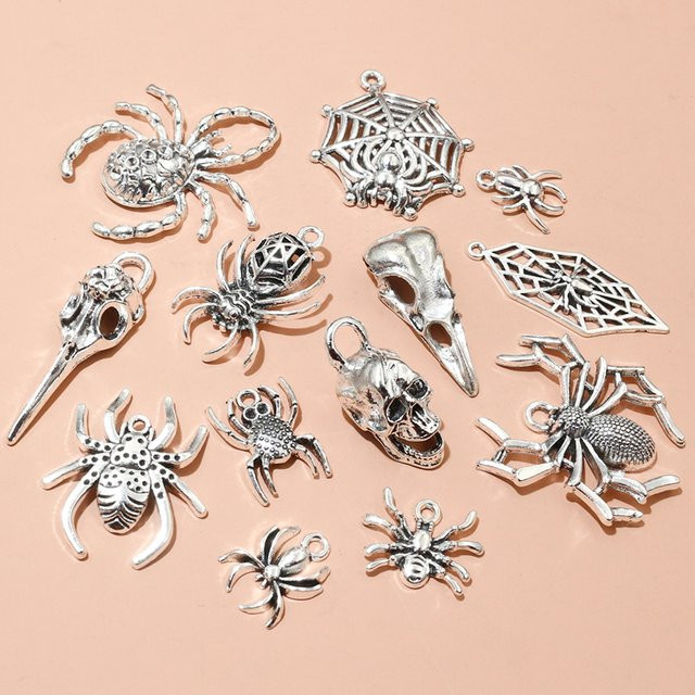 Wadsfred Anhänger Schädel Spider Charms, Legierung, Silber, Unisex - Bild 1