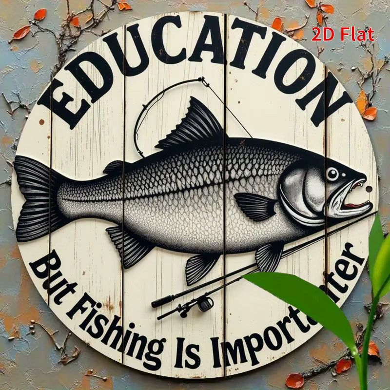 Potdemiel Metall-Wandschild aus Eisen mit humorvollem Spruch Education Important But Fishing More Important in rustikalem Design, Breite: 19,8 cm, Höhe: 19,8 cm - Bild 3