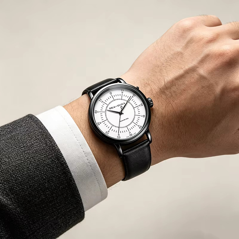 Seagull Armbanduhr, Automatik, Edelstahl, Leder, Saphirglas, Herren - Bild 2