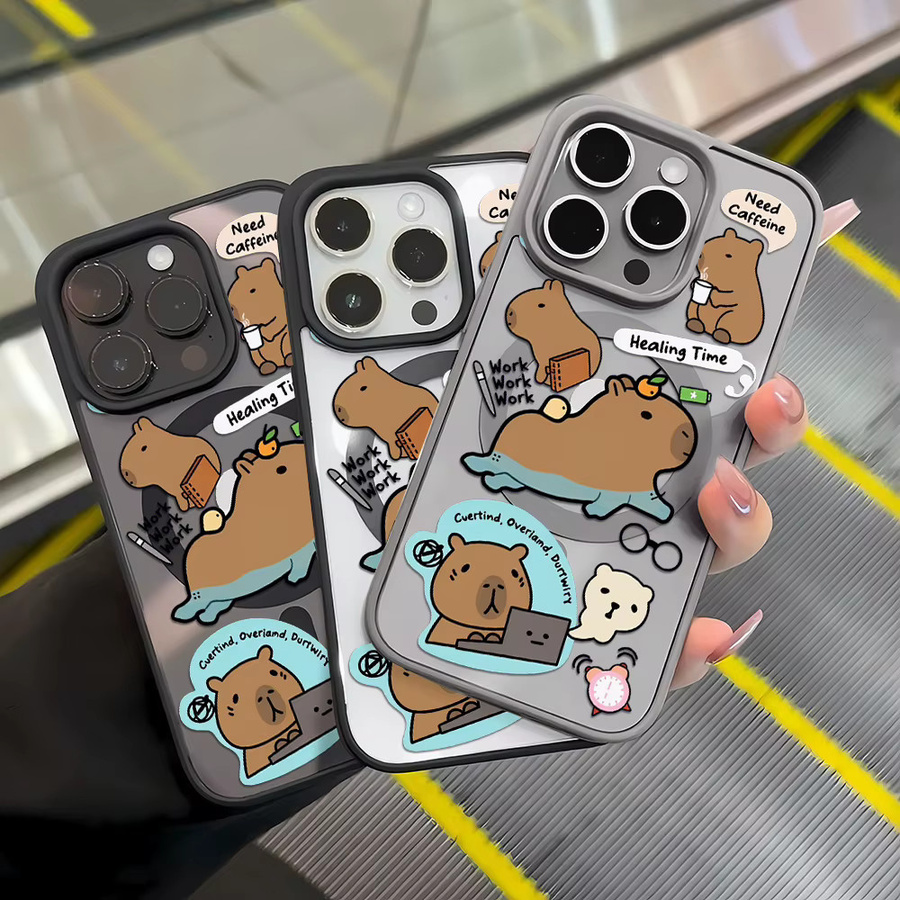 Transparente Capybara Handyhülle mit Trageband und Magnetfunktion für iPhone 11 bis iPhone 17 Pro Max - Bild 2