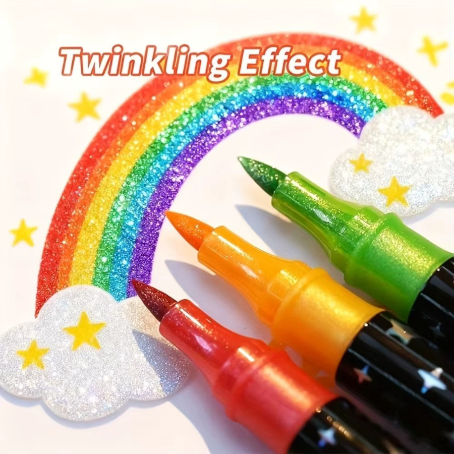 12 Stück TWBEB Kunststoff-Glittermarker mit Doppelspitzen und Fineliner-Spitze, permanent, Multicolour - Bild 1