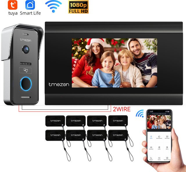 Tuya Smart Home WLAN Video-Gegensprechanlage mit 7 Zoll Touch-Monitor und 1080P Kamera in Schwarz - Bild 1