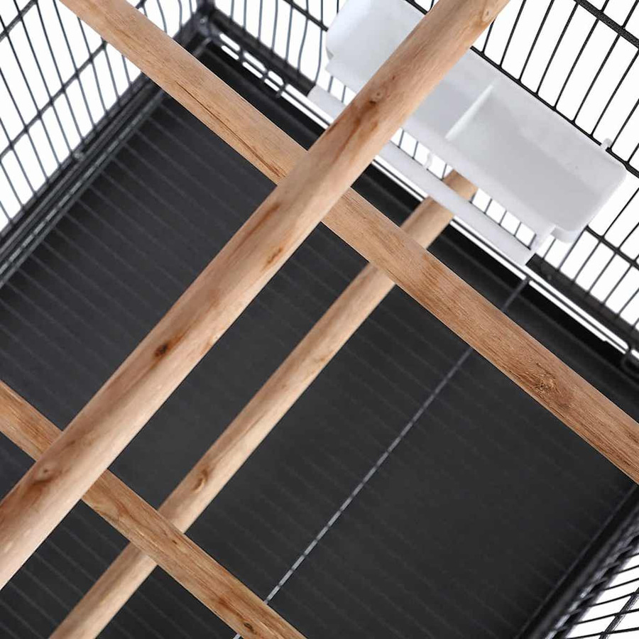vidaXL Vogelkäfig mit Dach aus Stahl und Holz in Schwarz, B/T/H: 66 x 66 x 155 cm - Bild 3