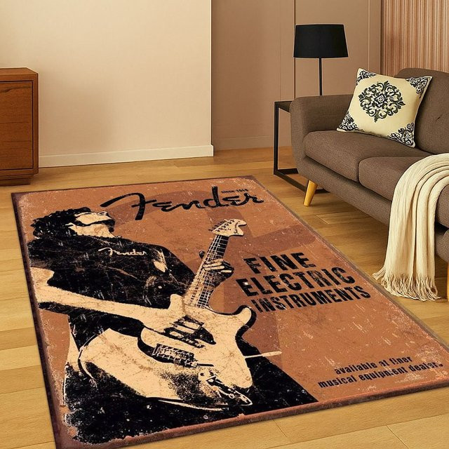 Faviora 3D Fender Gitarre und Bass Musik Teppich, rutschfester rechteckiger Teppich in Braun für Wohnzimmer und Schlafzimmer - Bild 1