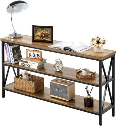 VEVOR Konsolentisch schmal, 3-stufiger Sofa-Tisch im Farmhouse-Stil aus MDF und Metall, B/T/H: 140,0 x 34,0 x 76,2 cm, Schwarz/Braun - Bild 1