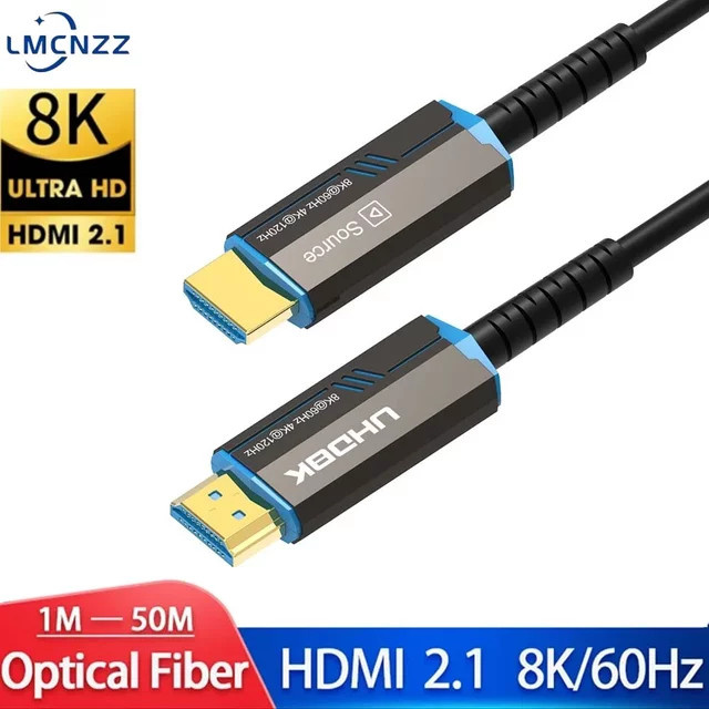 LMCNZZ HDMI 2.1 Optisches Glasfaserkabel in Schwarz mit 8K 60Hz, 4K 120Hz und 48Gbps für TV und Projektoren - Bild 1