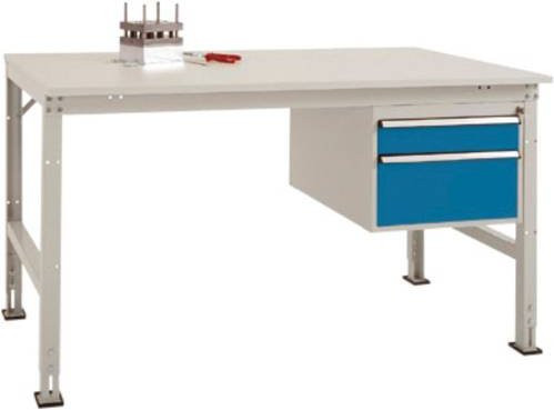 Manuflex AU5567.0002 Universal Standard Komplett-Arbeitstisch mit Kunststoff-Platte, höhenverstellbar, grau/weiß, B/T/H: 150 x 80 x 76-87 cm - Bild 1