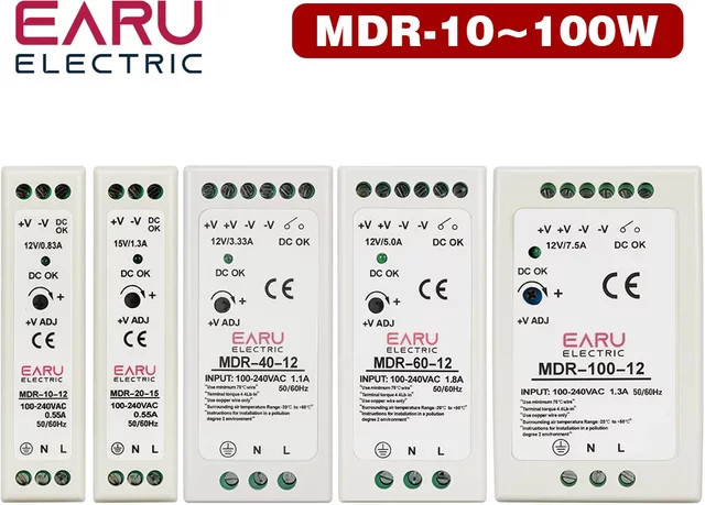 EARU Industrieller DIN-Schienen-Spannungswandler MDR-Serie Schaltnetzteil AC 100V-240V Eingang DC 5V 12V 24V Ausgang - Bild 1