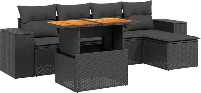 vidaXL 6-teilige Garten-Sofagarnitur aus Poly-Rattan in Schwarz mit Kissen und pulverbeschichtetem Stahlgestell - Bild 1