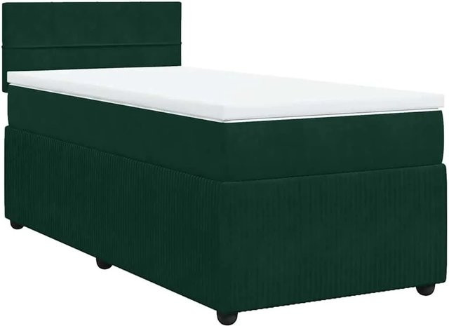 vidaXL Boxspringbett mit Matratze in Dunkelgrün und Weiß, Hybridbett aus Samt mit USB-Ladeport und Unterbettbeleuchtung, B/T: 80 x 200 cm - Bild 1