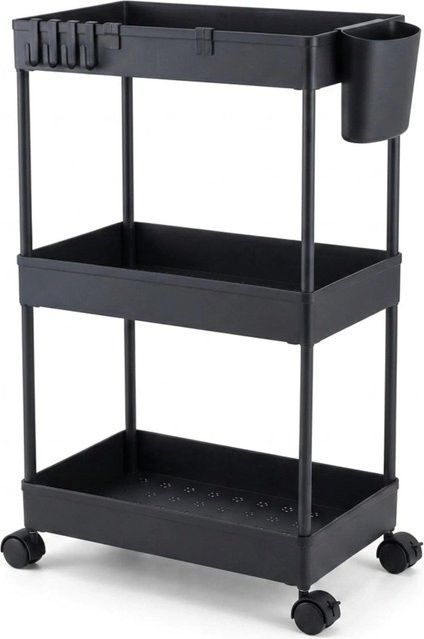 Relaxdays Rollwagen aus Kunststoff in Schwarz mit 3 Ebenen und Rollen, B/T/H: 62,5 x 40 x 22 cm - Bild 1