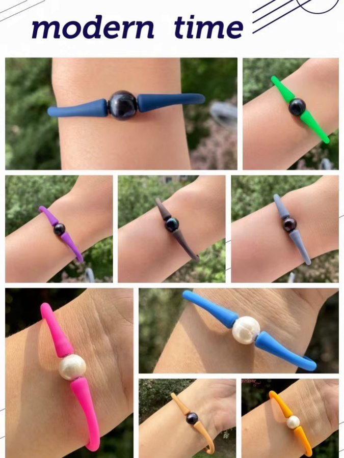 Armband, Süßwasserperlen, Silikon, 10 mm, Unisex - Bild 3