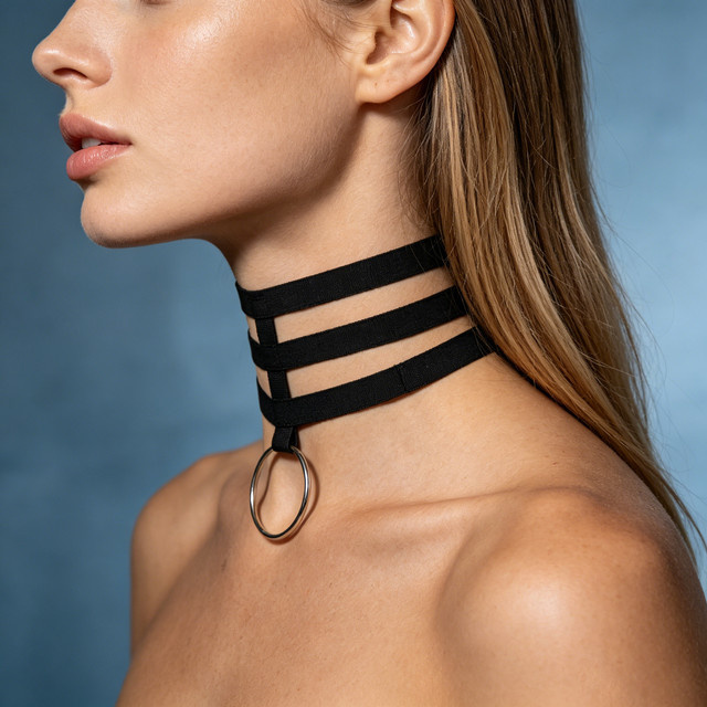 UYEE Gürtel-Halsband, dreilagiger Stoff, O-Ring, Damen - Bild 1