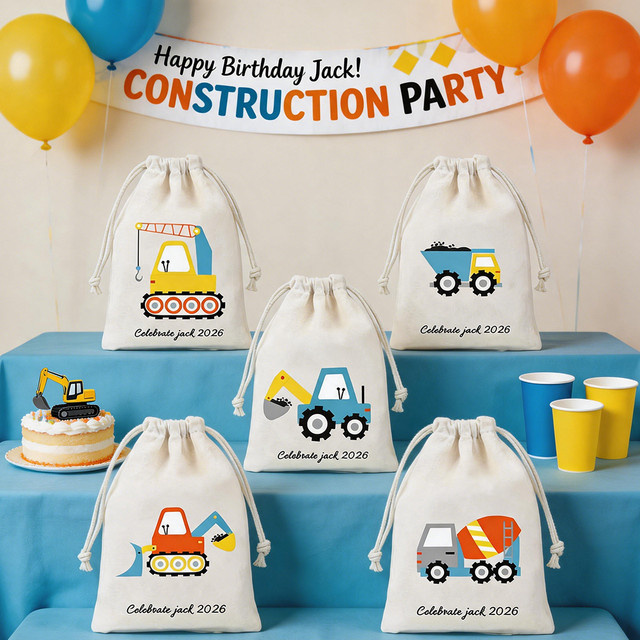 5 Stück personalisierte Geschenktüten mit Transport-Motiven wie LKW, Zug und Flugzeug für Kindergeburtstage in Weiß - Bild 1