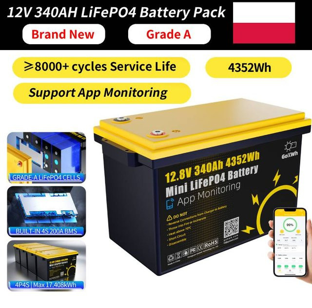 PWOD LiFePO4-Batterie 340Ah 12,8V mit Smart-BMS und Klasse A Zellen für Solar, Wohnmobil und Heimenergiespeichersysteme - Bild 1