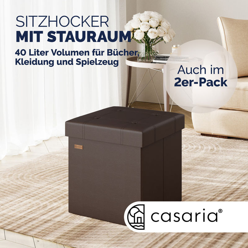 Casaria Sitzhocker Braun Kunstleder mit abnehmbarem Bezug B/T/H: 38 x 38 x 38 cm - Bild 3