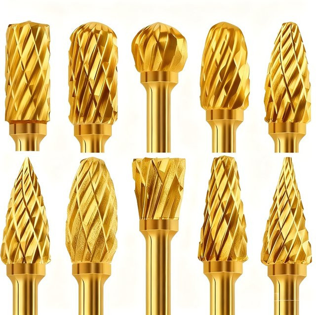 10-teiliges Titanbeschichtetes HSS-Rotationsfräser-Set in Gold mit 1/8 Zoll Schaft für Multi-Material-Schleifen und Schnitzen - Bild 1