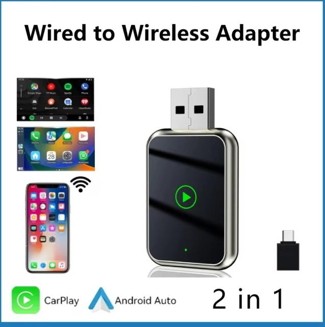 Jumunion 2in1 Wireless CarPlay und Android Auto Adapter in Schwarz und Silber mit Bluetooth-Funktion - Bild 1