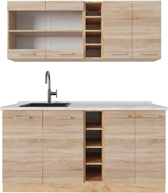 Vicco R-Line Single Küche Sonoma/Goldkraft Eiche mit Marmor-Optik, Breite: 160 cm - Bild 1