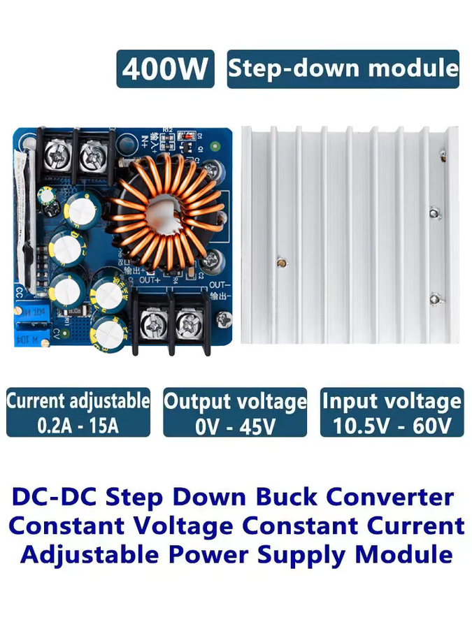 Baishundianzi DC-DC Step Down Buck Converter 400W 15A Einstellbares Netzteilmodul mit Konstantspannung und Konstantstrom (Eingang: 10V-60V, Ausgang: 0-45V) - Bild 2